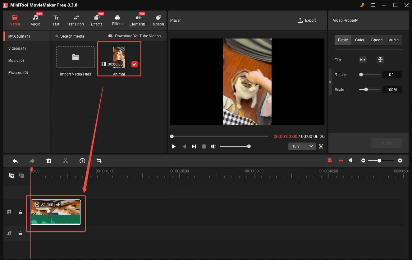 Add the recording file to the timeline of MiniTool MovieMaker