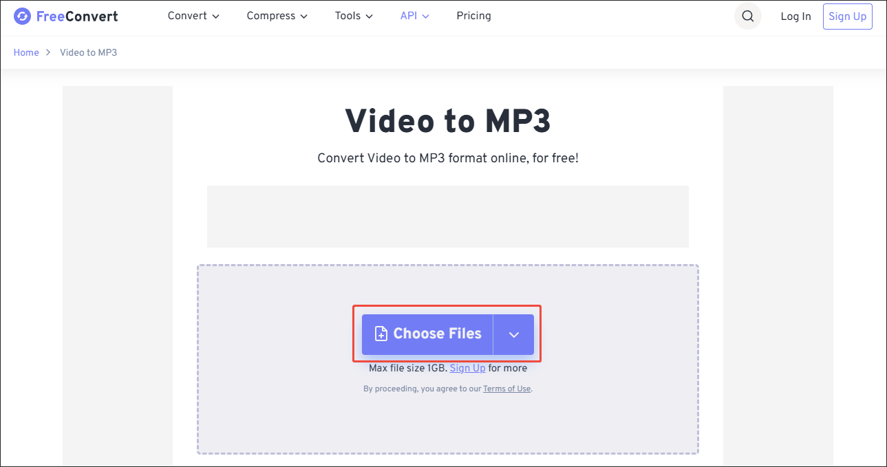 Click on Choose Files in FreeConvert to import the OBS recording files