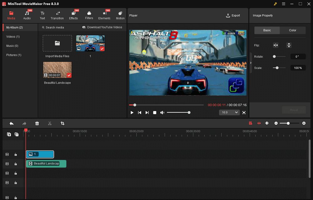 The user interface of MiniTool MovieMaker