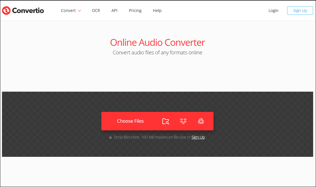 The Convertio’s conversion interface