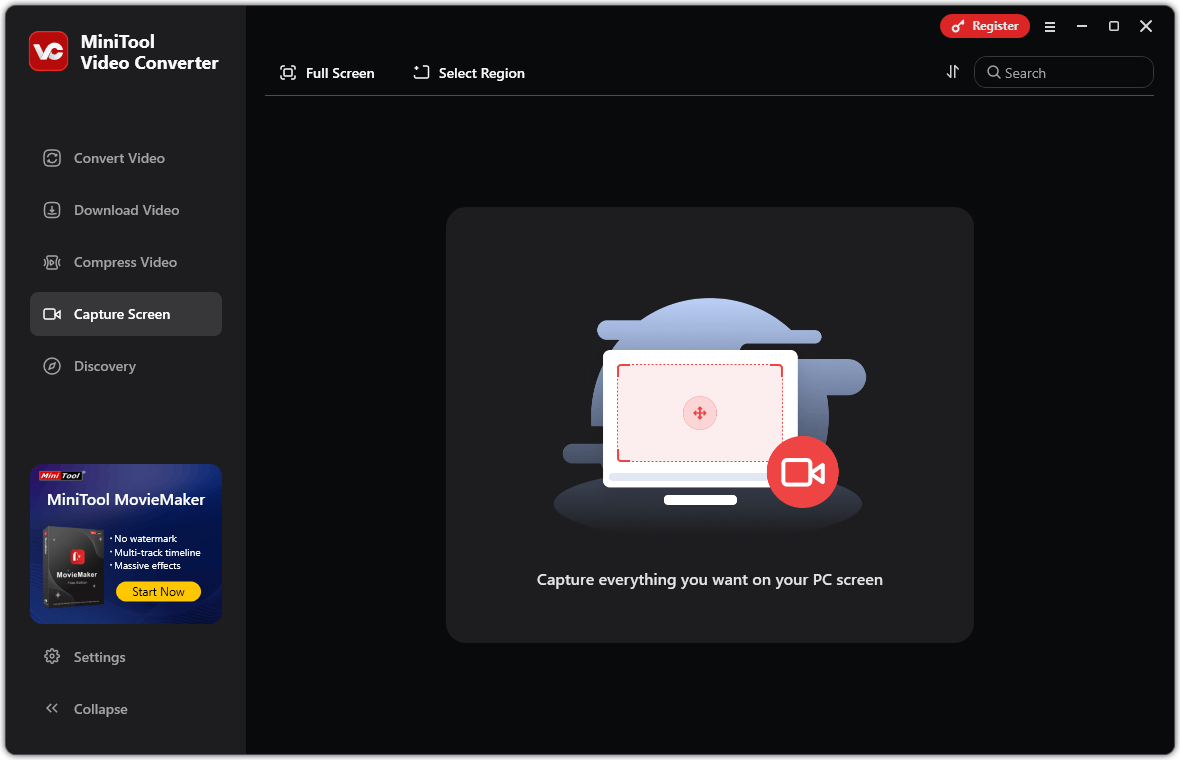 The MiniTool Video Converter’s screen recording interface
