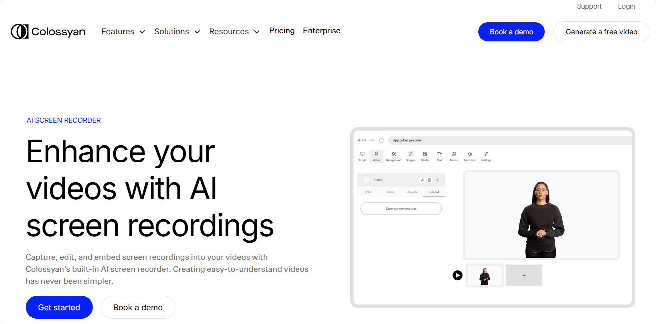 The website homepage of Colossyan Screen Recorder