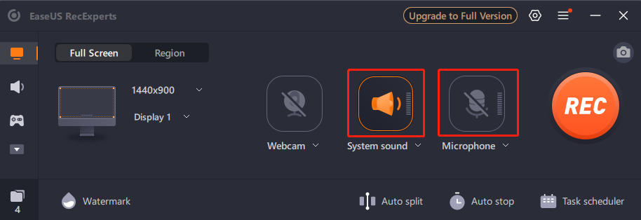 Set the audio settings in EaseUS RecExperts for screen recording