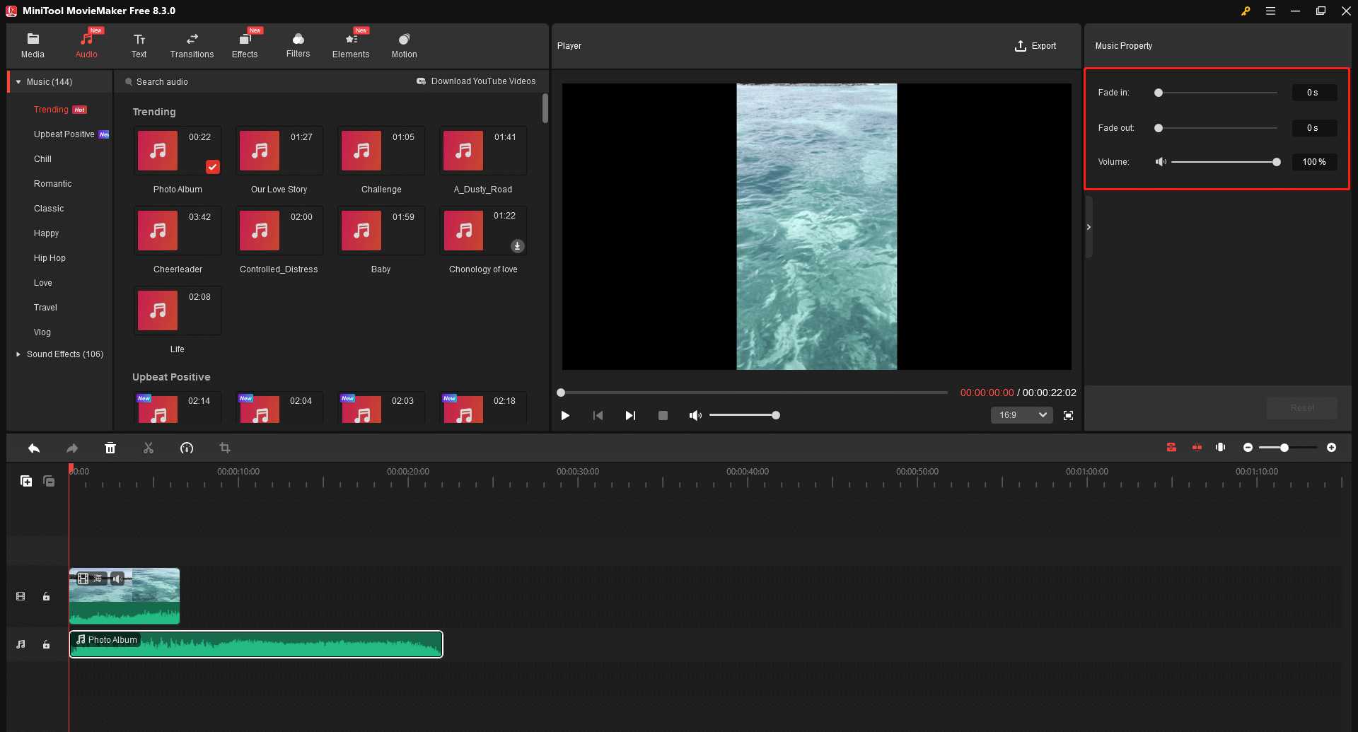 MiniTool MovieMakerで音楽を編集する