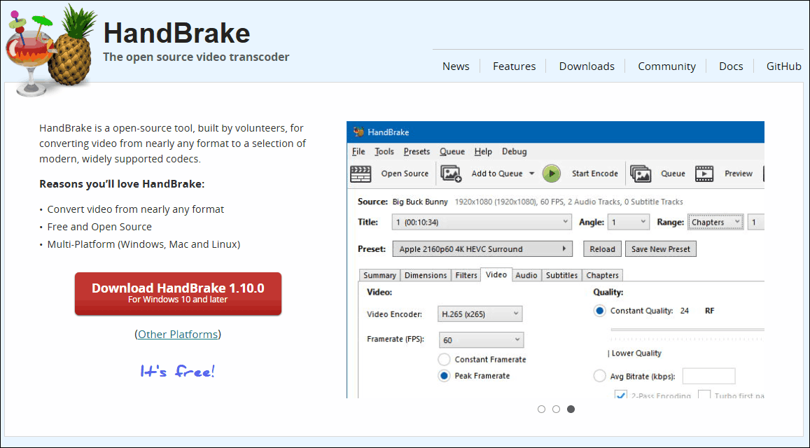 The HandBrake’s conversion interface