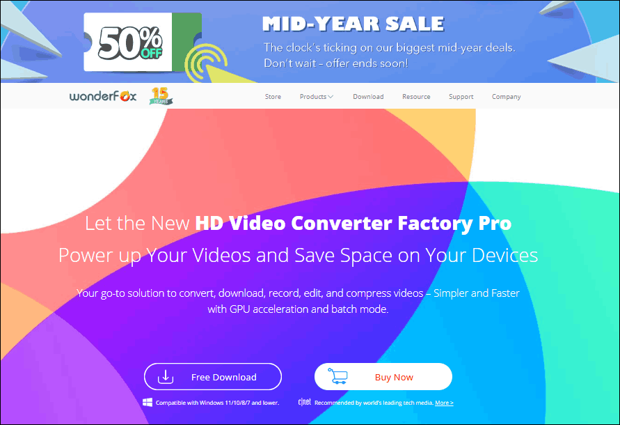The website interface of WonderFox HD Video Converter Factory Pro