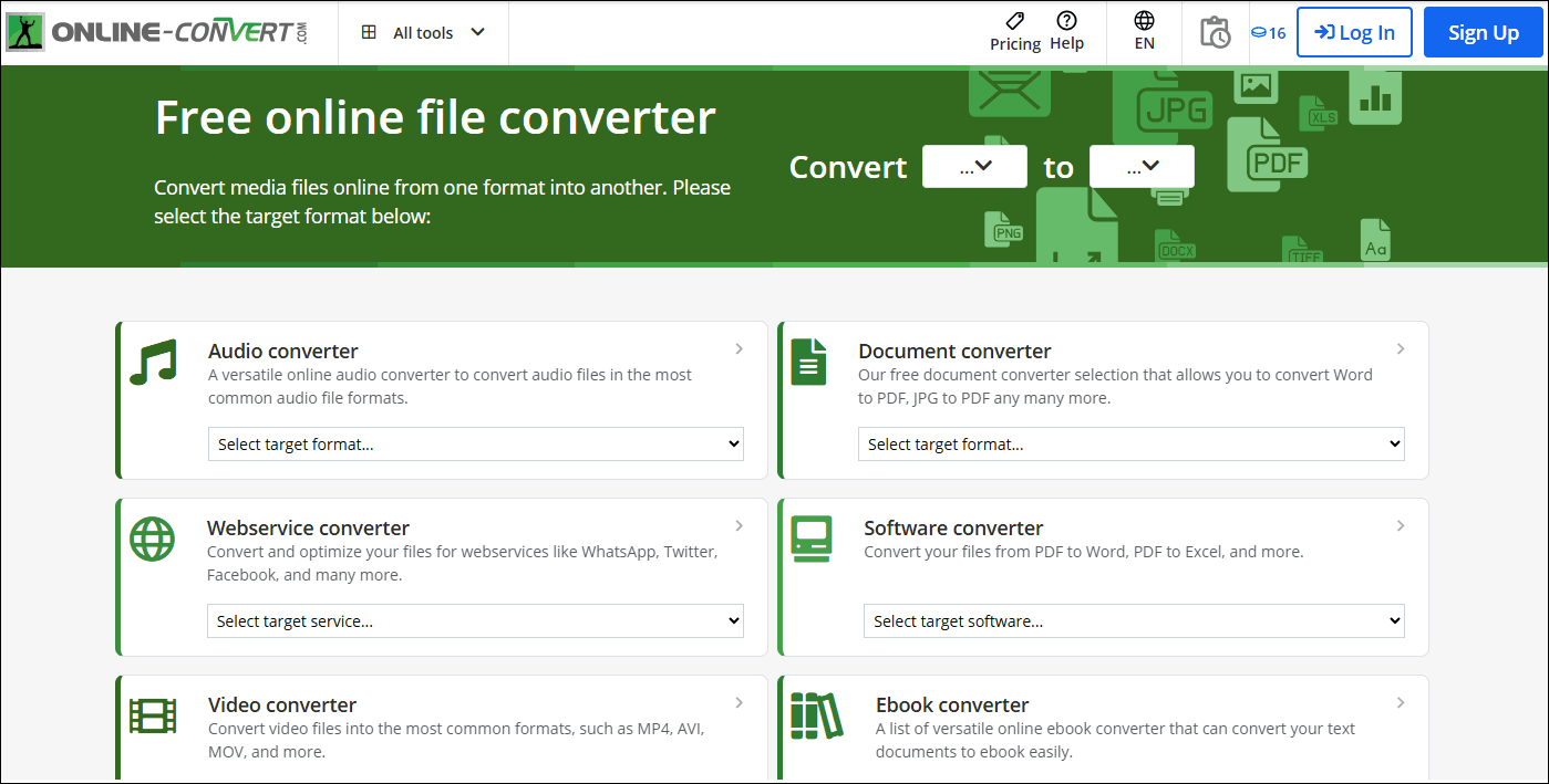 The Online-Convert’s conversion interface