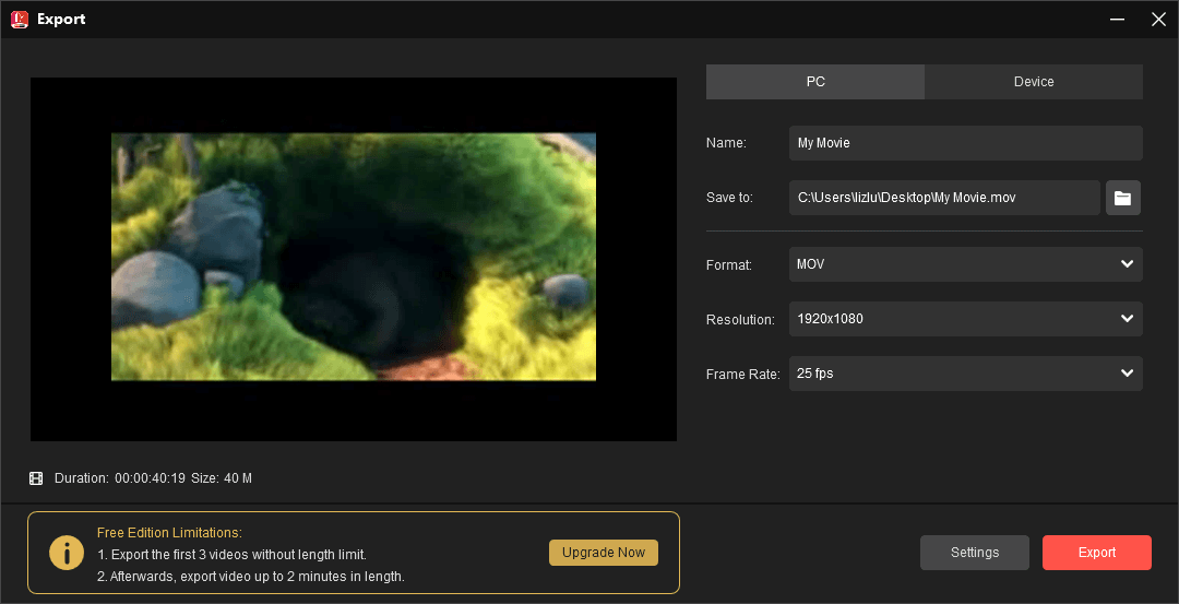 MiniTool MovieMakerでWMVをMOV形式に変換する