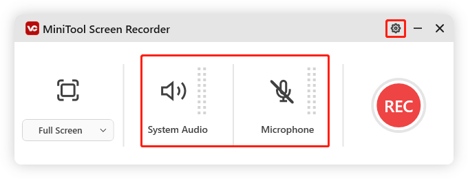Audioquelle durch einen Klick auf die entsprechenden Symbole verwalten und Einstellungsfenster über das Zahnradsymbol öffnen