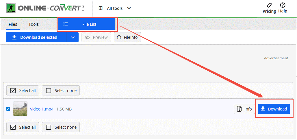 Click on Download in Online-Convert to download and check the converted file