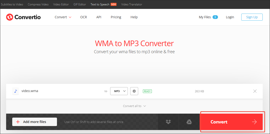 Click on Convert in Convertio to start the conversion process