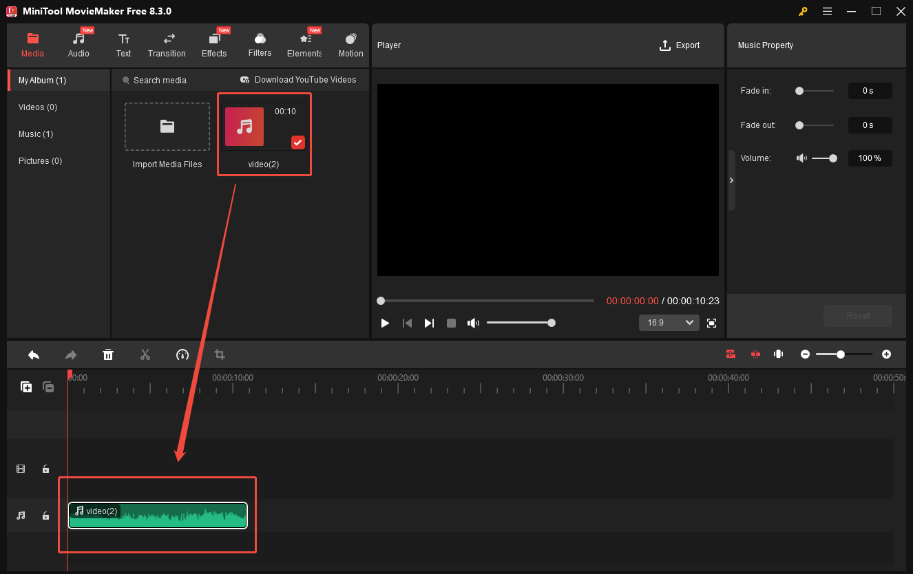 Add the M4A file to the timeline of MiniTool MovieMaker
