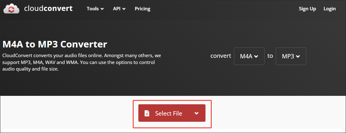 Click on Select File in CloudConvert to import your M4A files