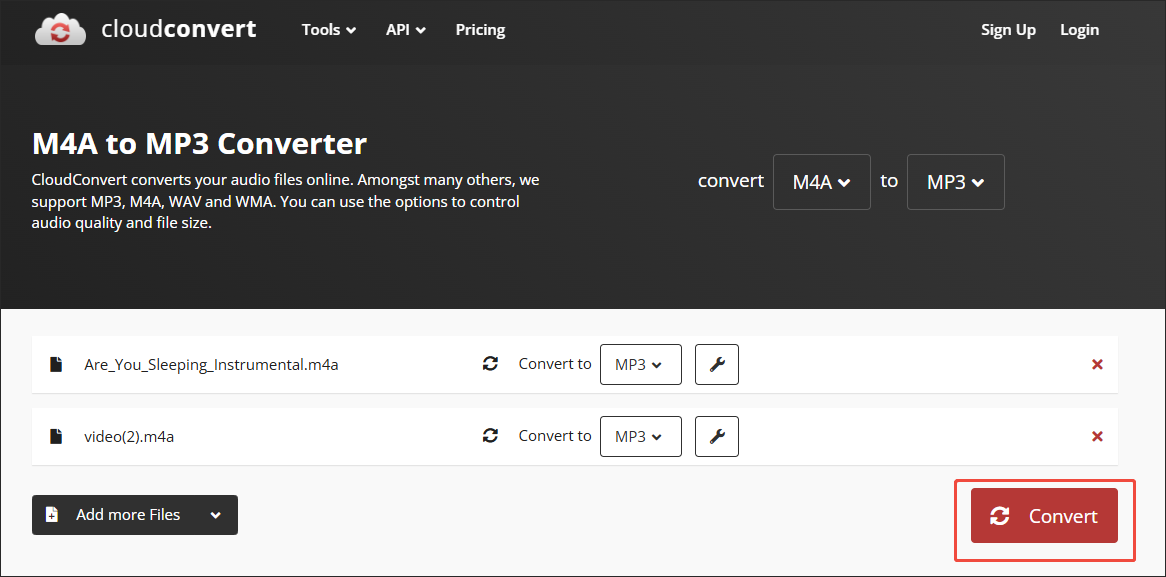 Click on Convert in CloudConvert to begin the conversion tasks