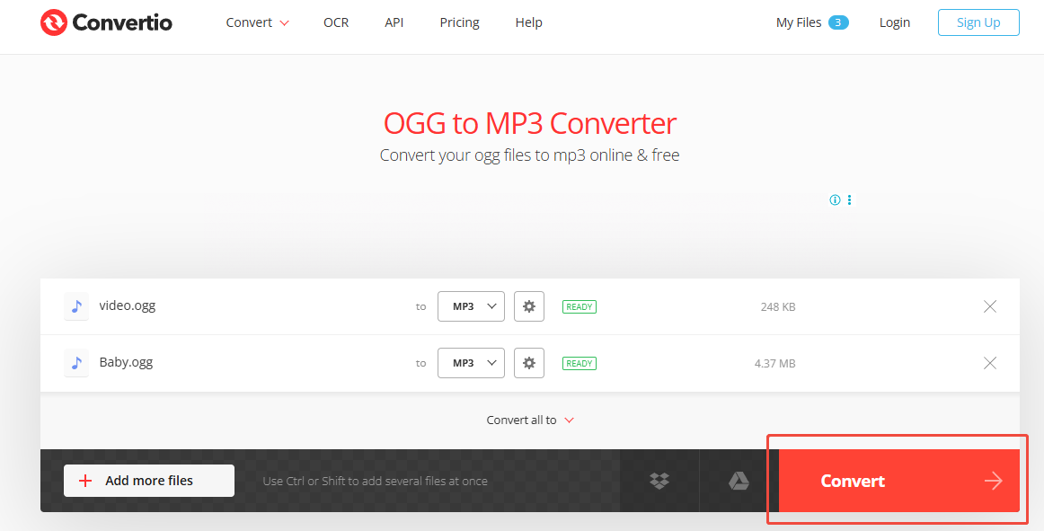 Click on the Convert button in Convertio to start the conversion process