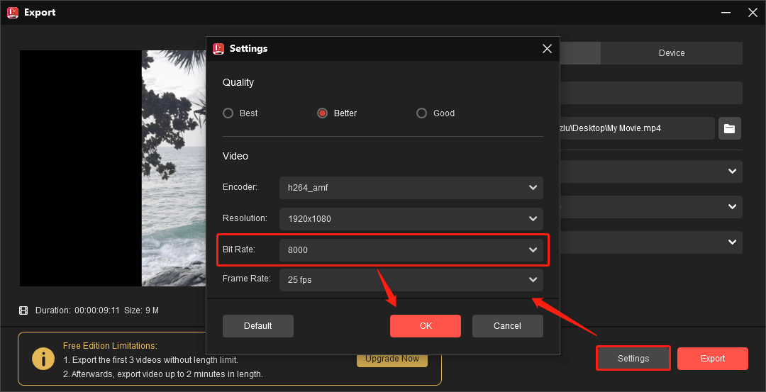 MiniTool MovieMakerでビットレートを変更する