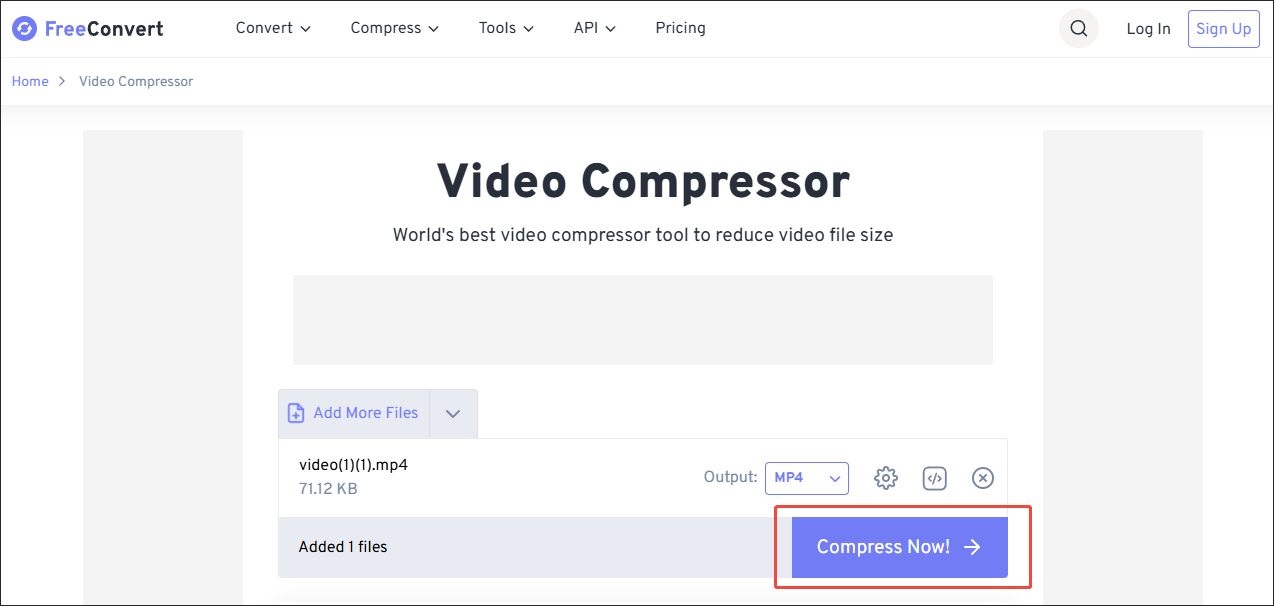 Click on Compress Now in FreeConvert to start the compression process