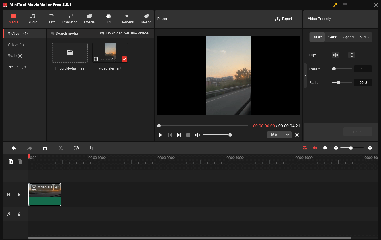 The user interface of MiniTool MovieMaker