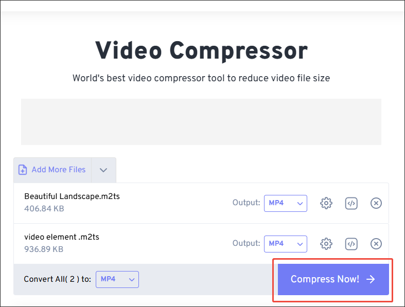 Click on Compress Now in FreeConvert Video Compressor to start the compression process