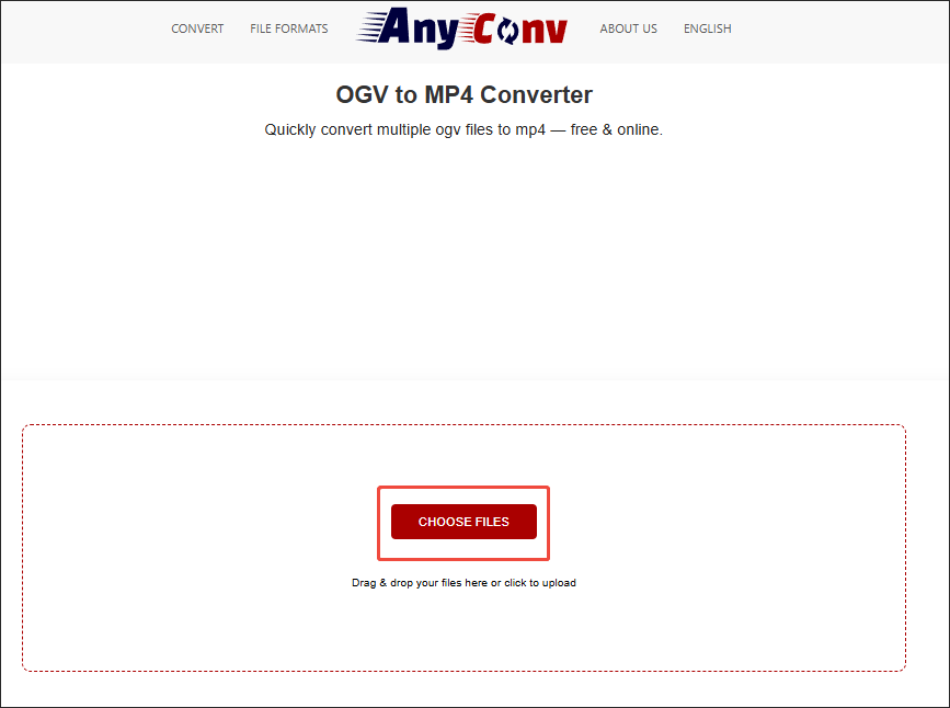 Click on CHOOSE FILES in AnyConv to upload your OGV files