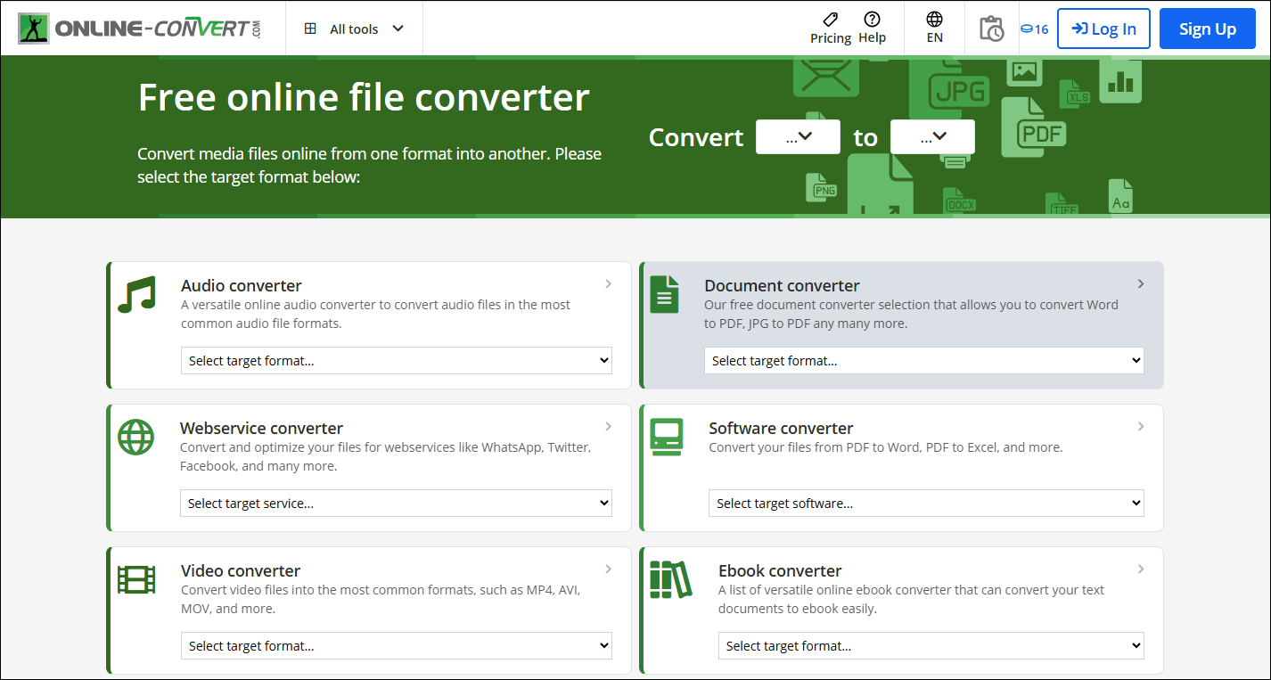 The homepage of Online-Convert