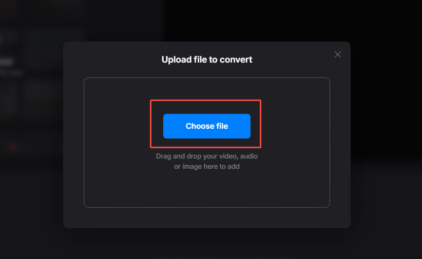 On the Clideo Video Converter’s page of converting, click on the Choose file button in the pop-up window to import the ASF file
