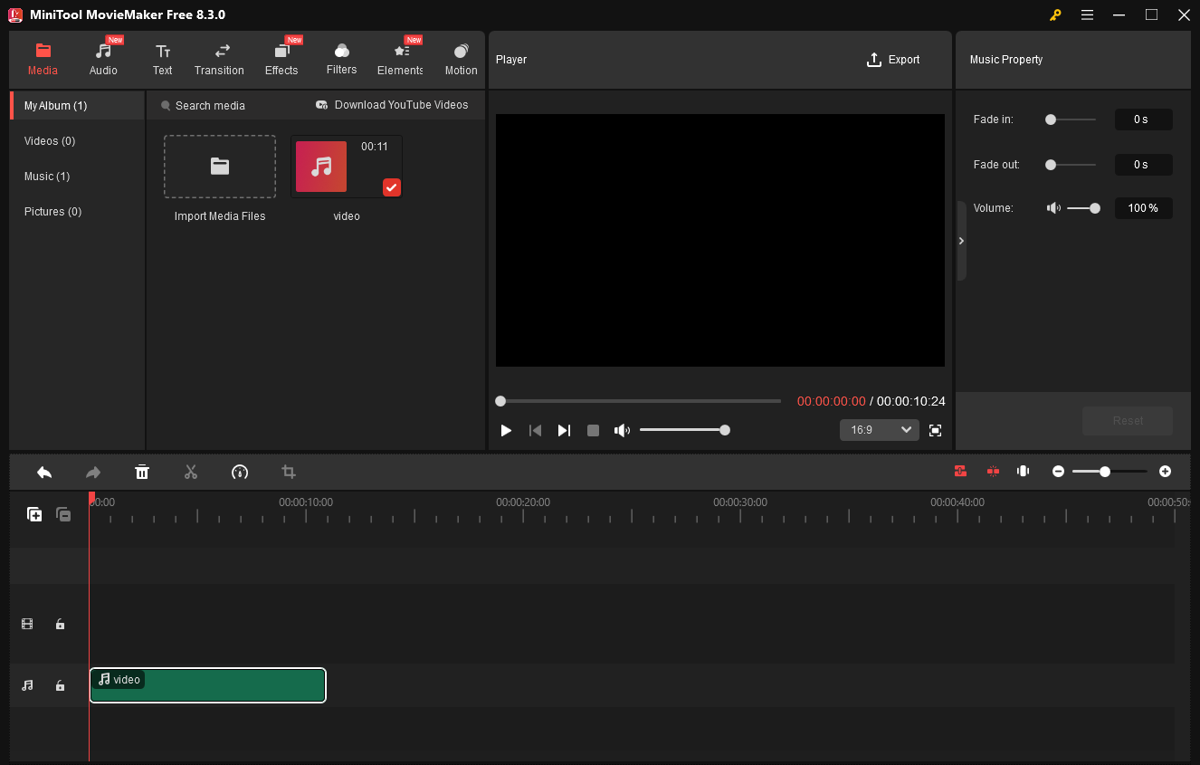 The user interface of MiniTool MovieMaker