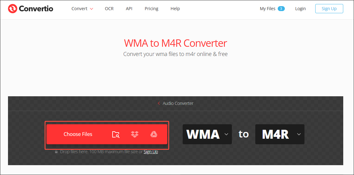 Click on Choose Files in Convertio to upload your WMA files