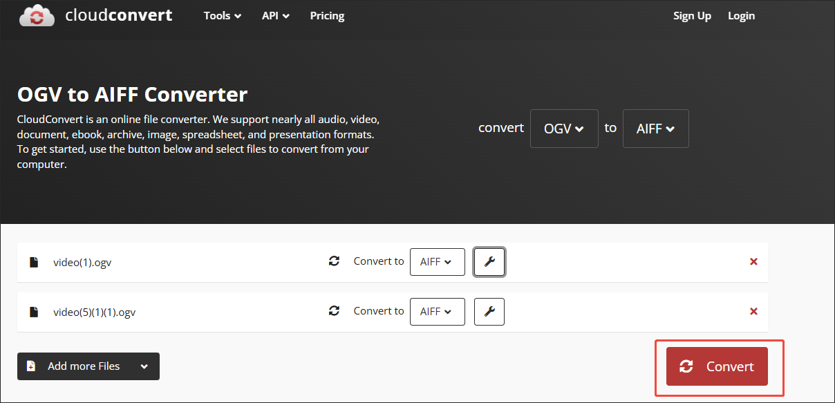 Click on Convert in CloudConvert to start the conversion process
