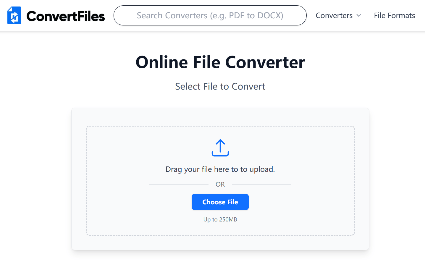 The homepage of ConvertFiles