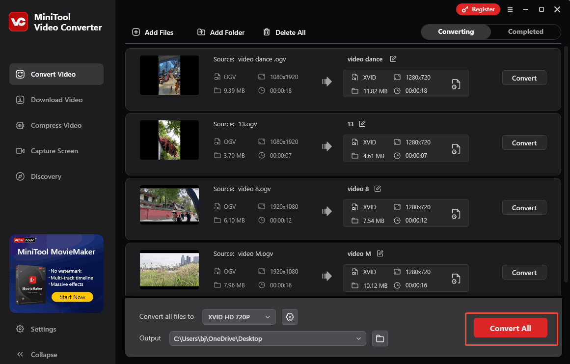 Click the Convert All button in MiniTool Video Converter to begin the conversion process