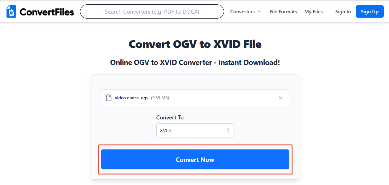 Click the Convert Now button in ConvertFiles to start the conversion