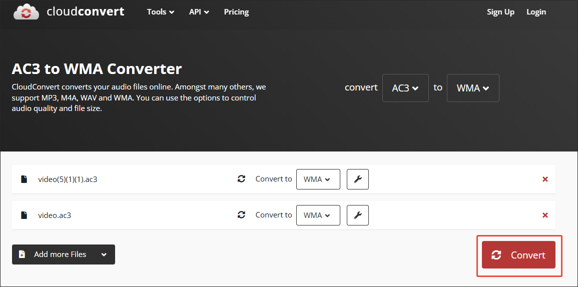 Click on Convert in CloudConvert to start the conversion process