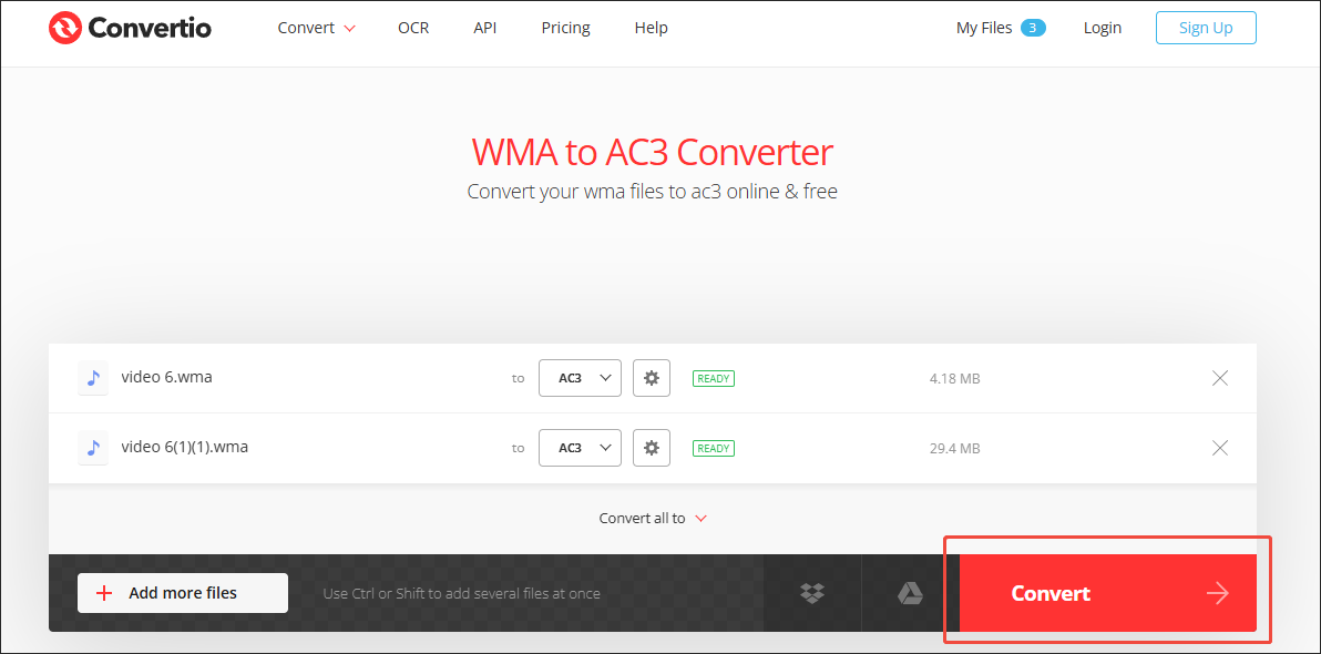 Click on Convert in Convertio to start the conversion process