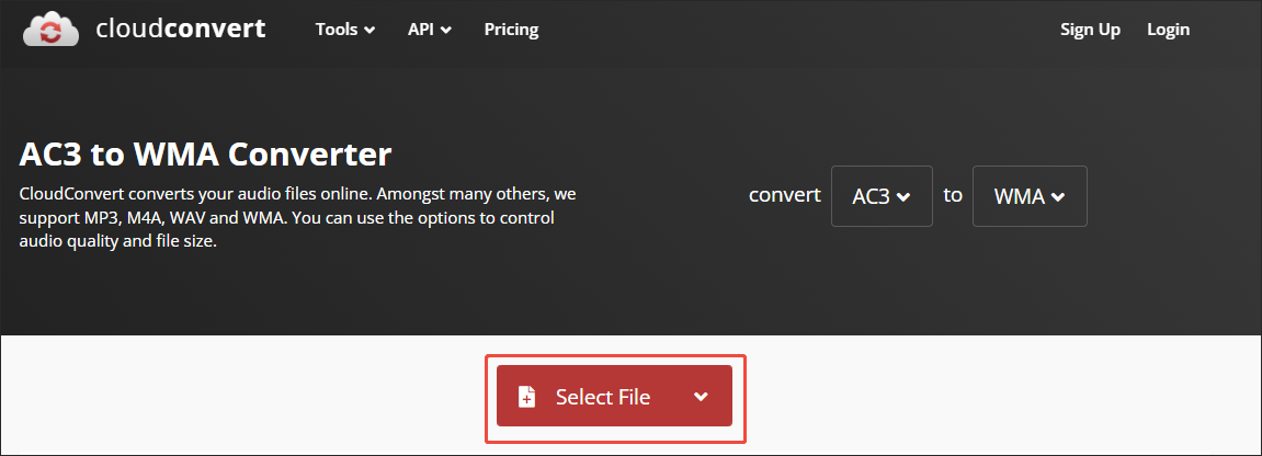 Click on Select File in CloudConvert to upload your AC3 files