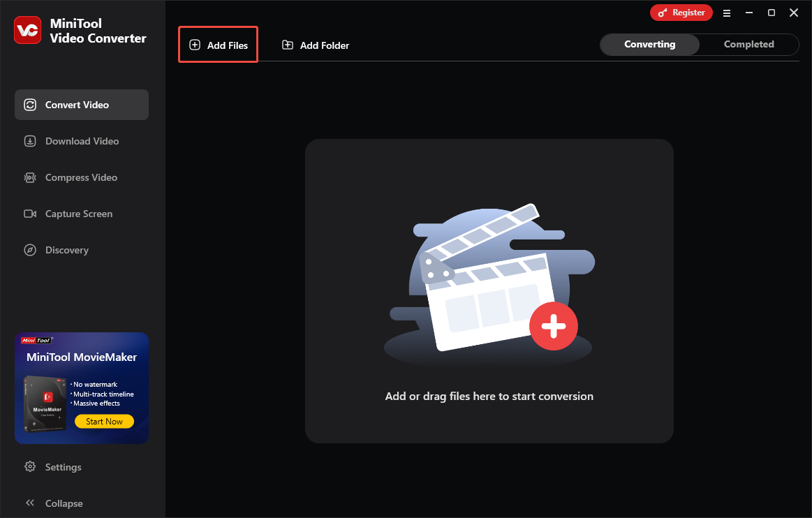 Click on Add Files in MiniTool Video Converter to import your recording files