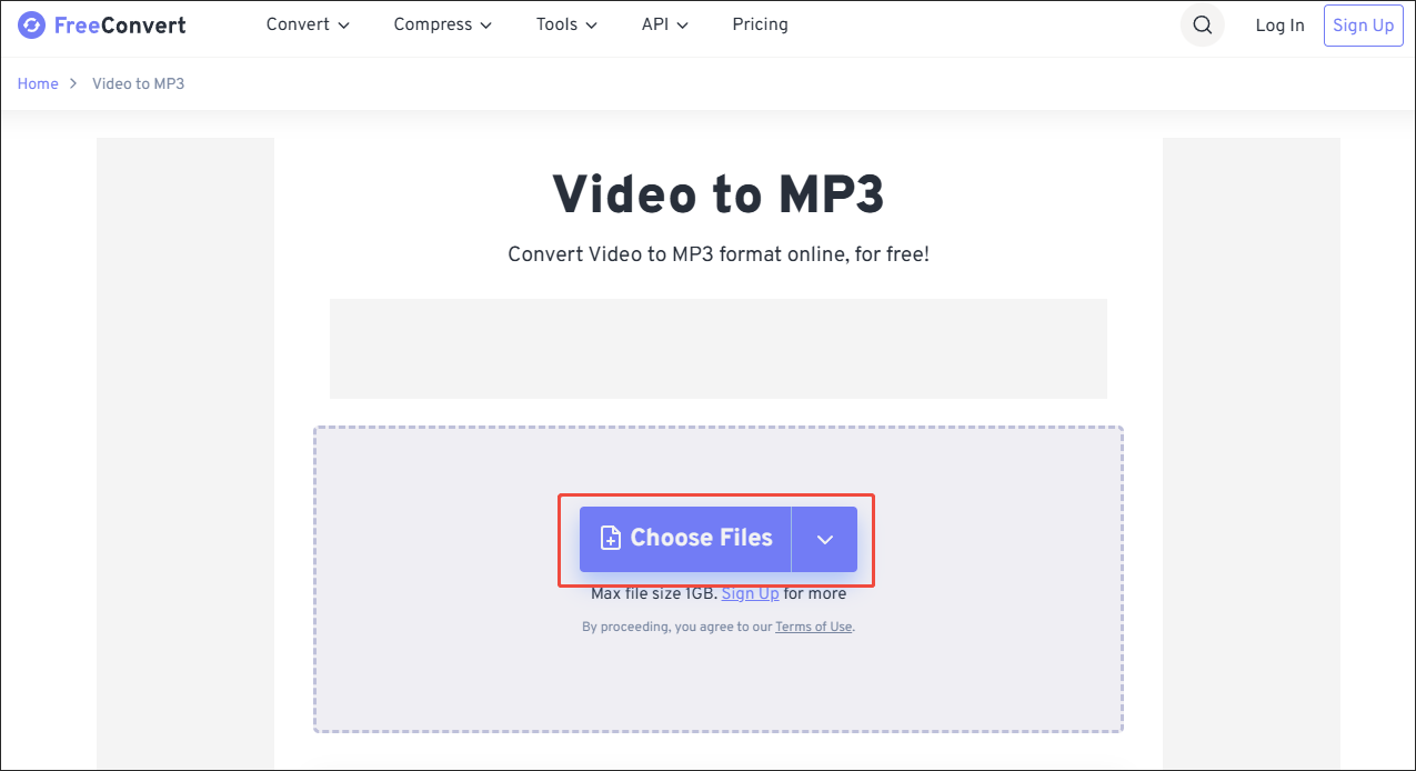 Click on Choose Files in FreeConvert to import your Skype recordings