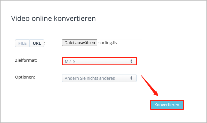 M2TS als Ausgabeformat festlegen und auf „Konvertieren“ klicken