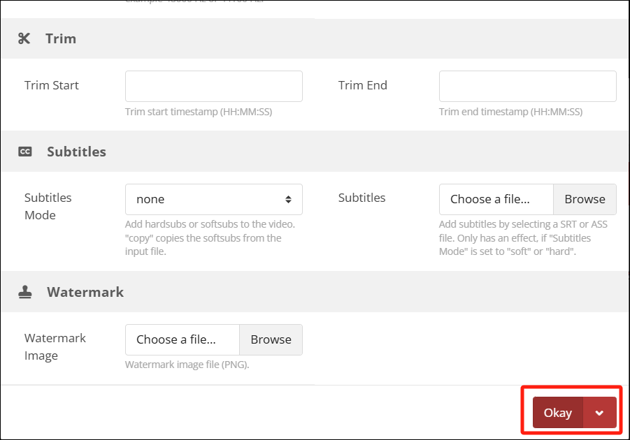 Click on the Okay button in CloudConvert to save the changes