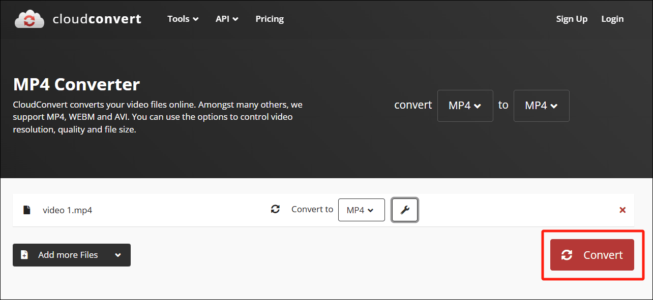 Click on the Convert button in CloudConvert to begin the conversion