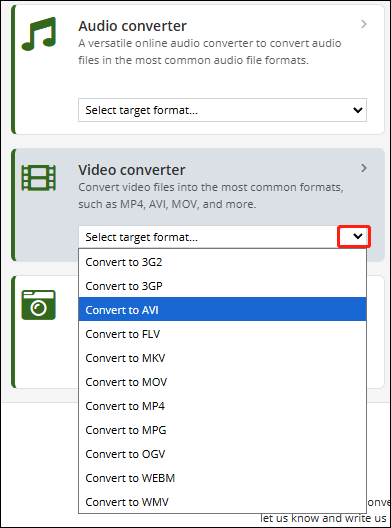 Online-Converterで「Convert to AVI」をクリックする