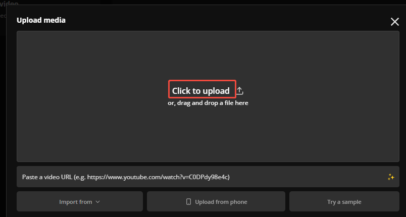 Click on Click to upload in Kapwing to import the target file