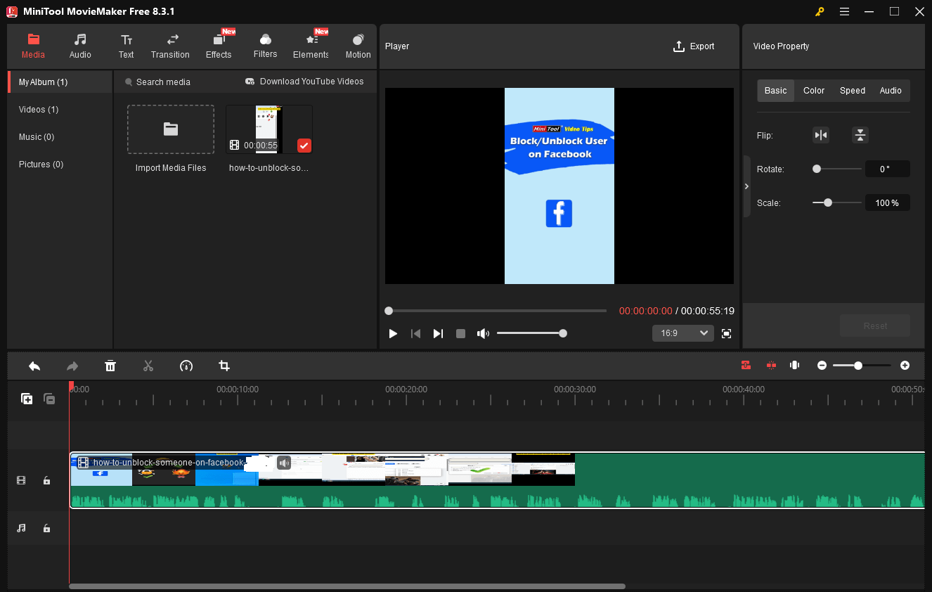 The user interface of MiniTool MovieMaker