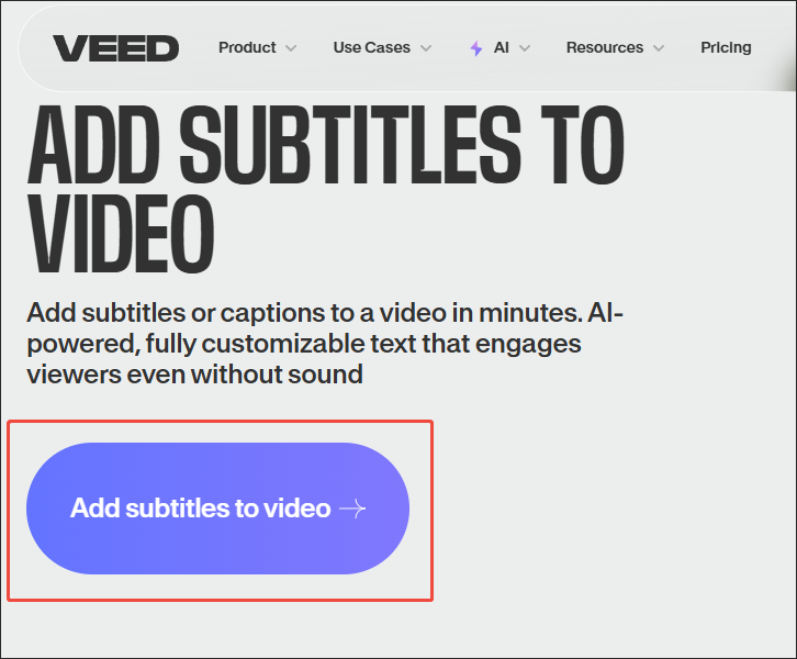 Click on Add subtitles to video in VEED.IO to enter the main interface
