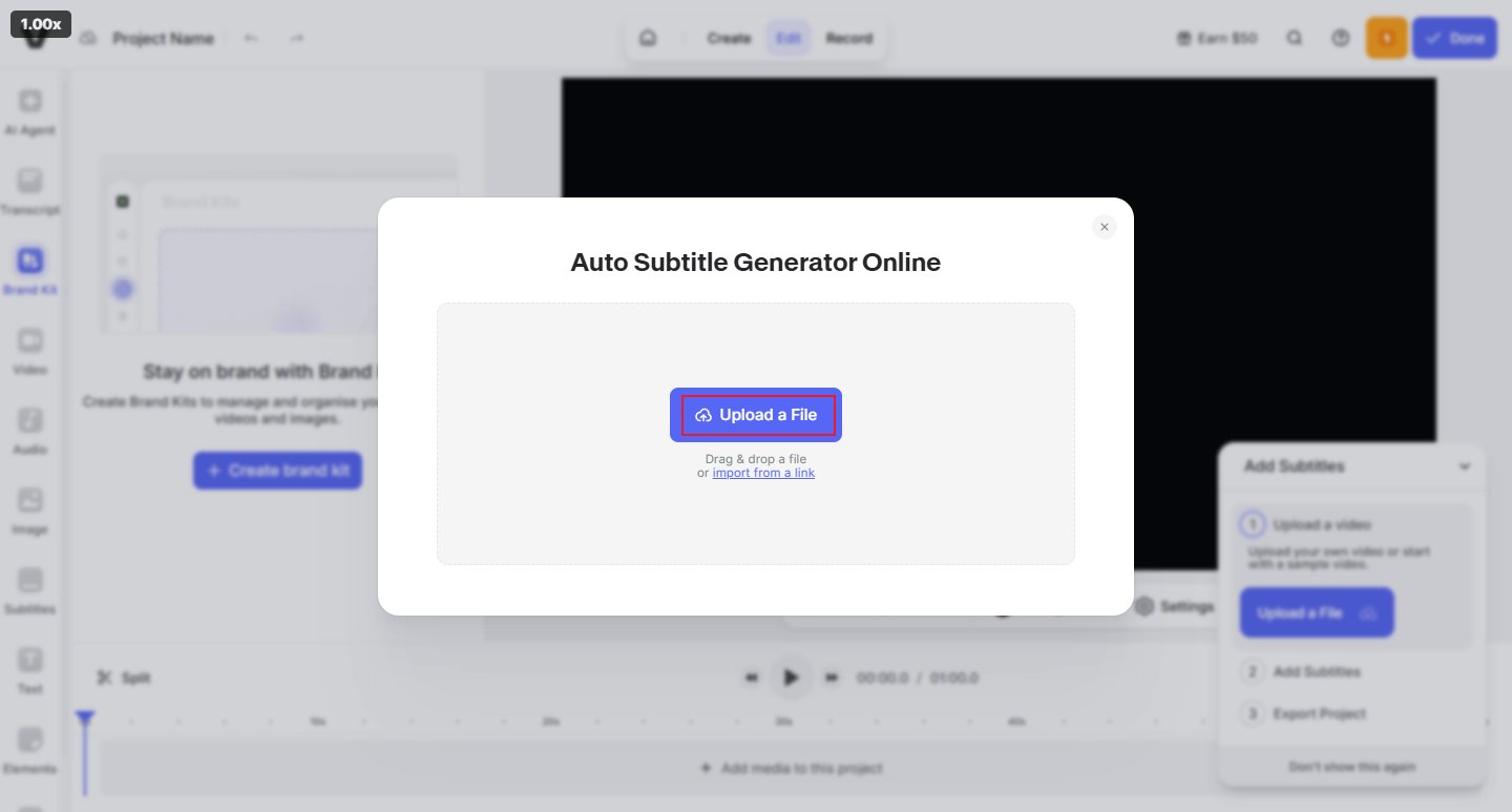 Click Upload a File to add the target video to VEED