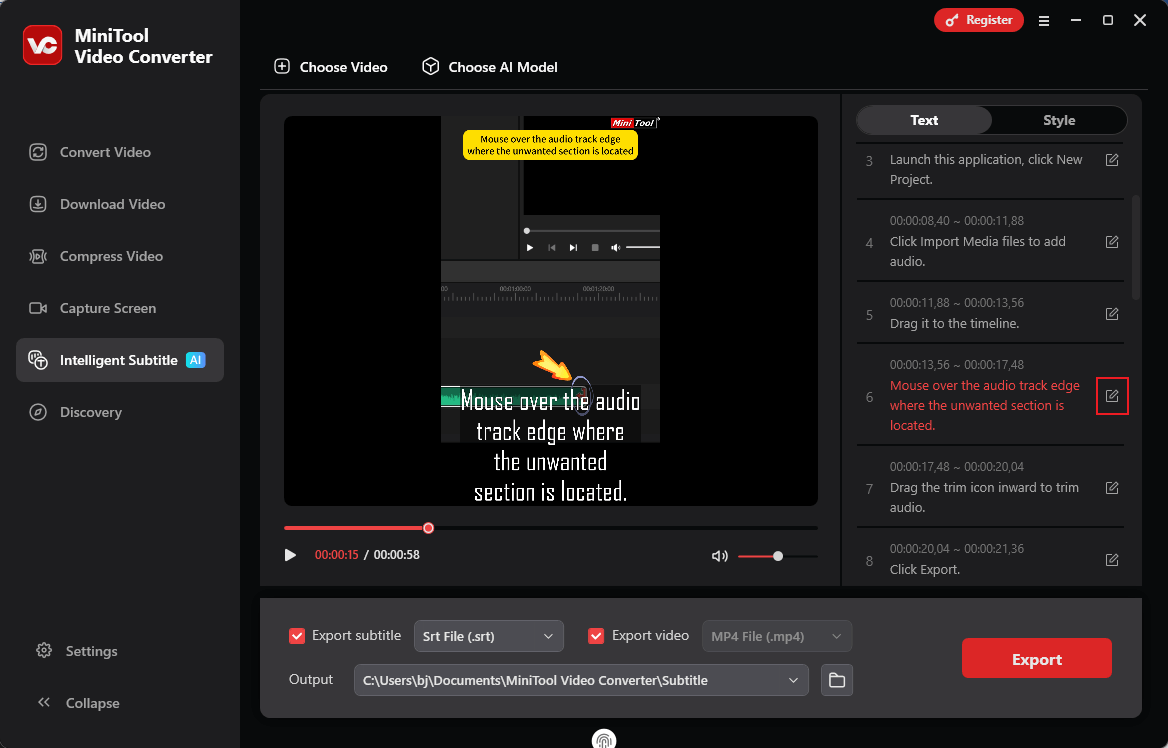 Edit the subtitles in MiniTool Video Converter