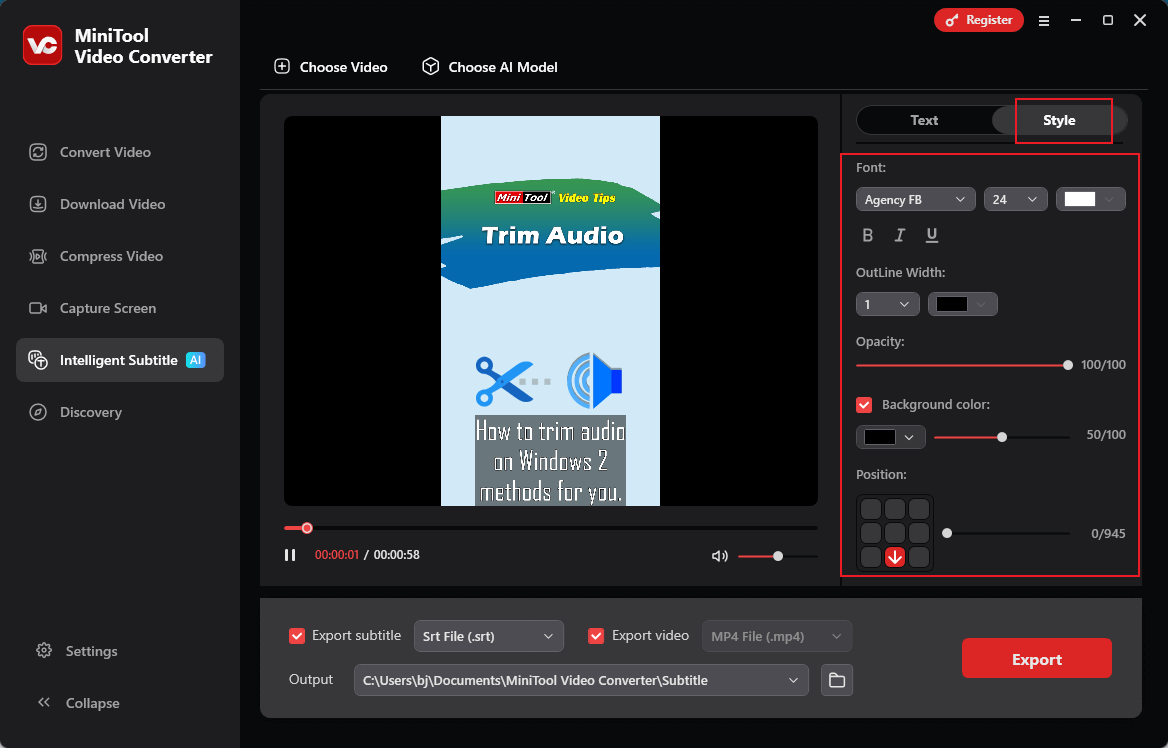 Adjust settings for the subtitles in MiniTool Video Converter