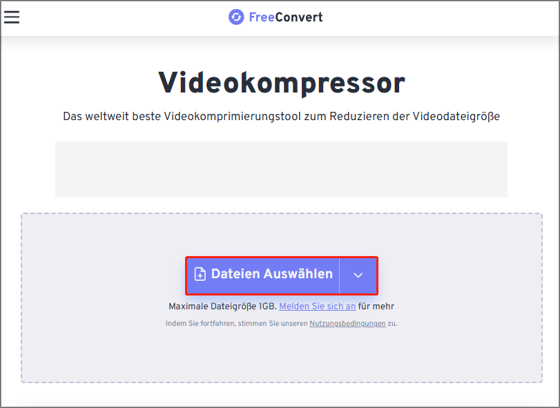 zum Upload des Zielvideos klicken Sie bei FreeConvert auf „Dateien auswählen“