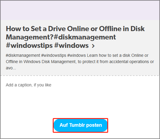 Teilen von Video durch Klicken auf „Auf Tumblr posten“ bestätigen