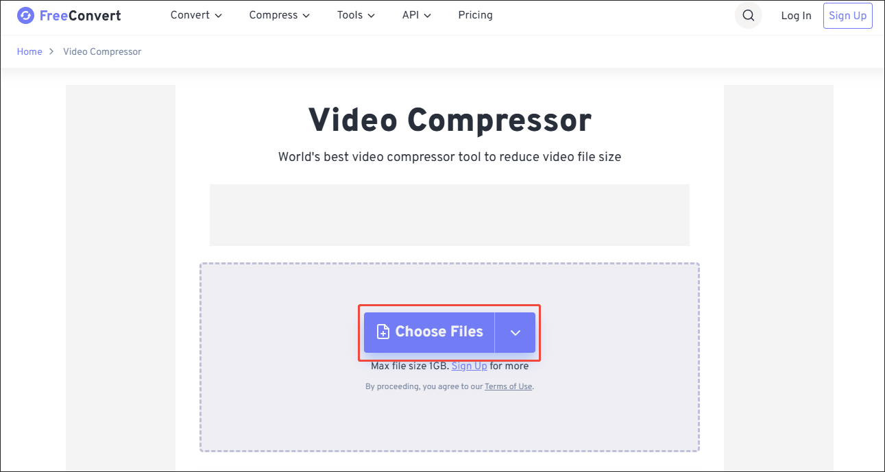 Click on Choose Files in FreeConvert to import your Loom videos